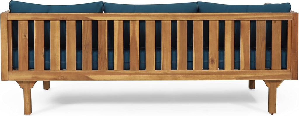Dark Teal Acacia Wood 3-Seater Outdoor Daybed with Cushions