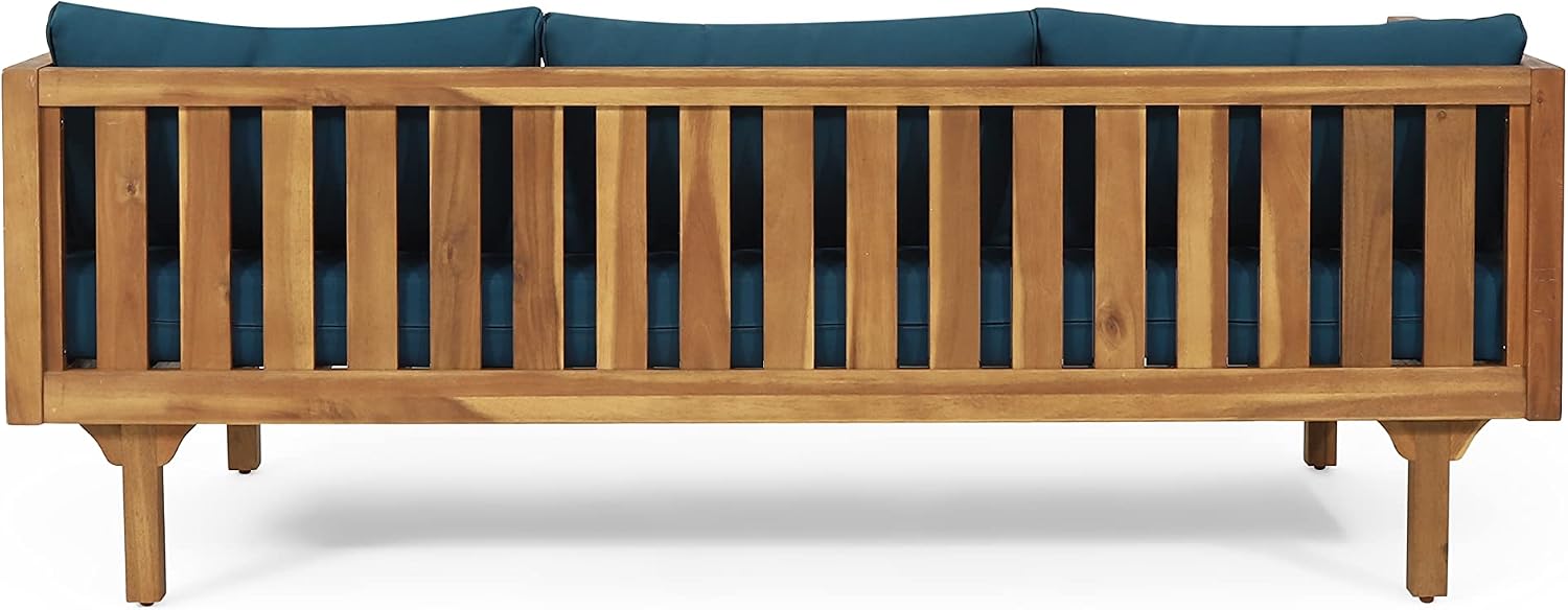Dark Teal Acacia Wood 3-Seater Outdoor Daybed with Cushions
