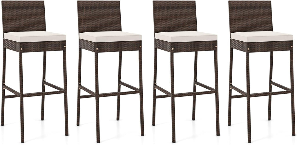Set of 4 Wicker Outdoor Bar Stools with Cushions
