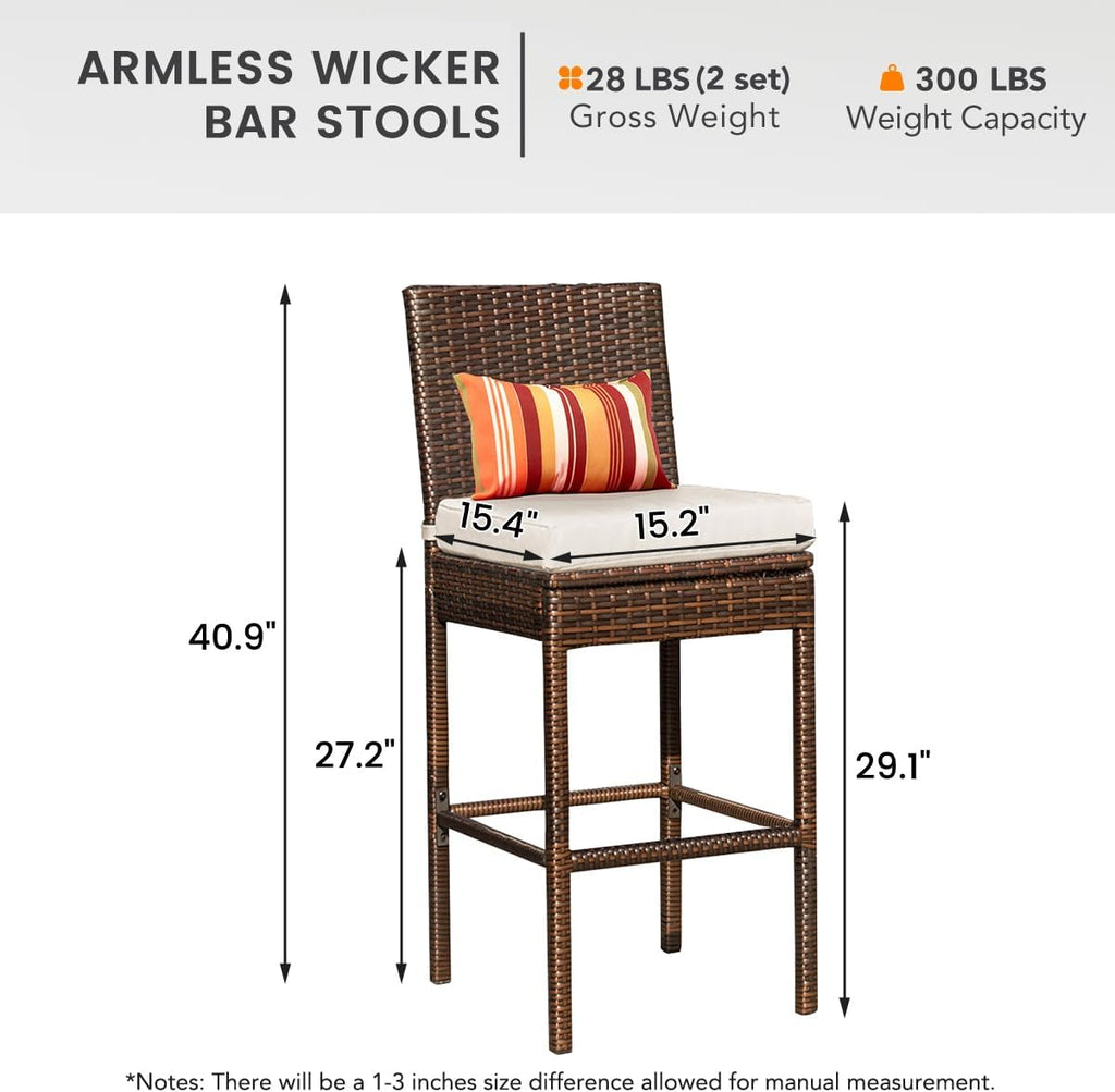 Set of 6 Outdoor Wicker Bar Stools
