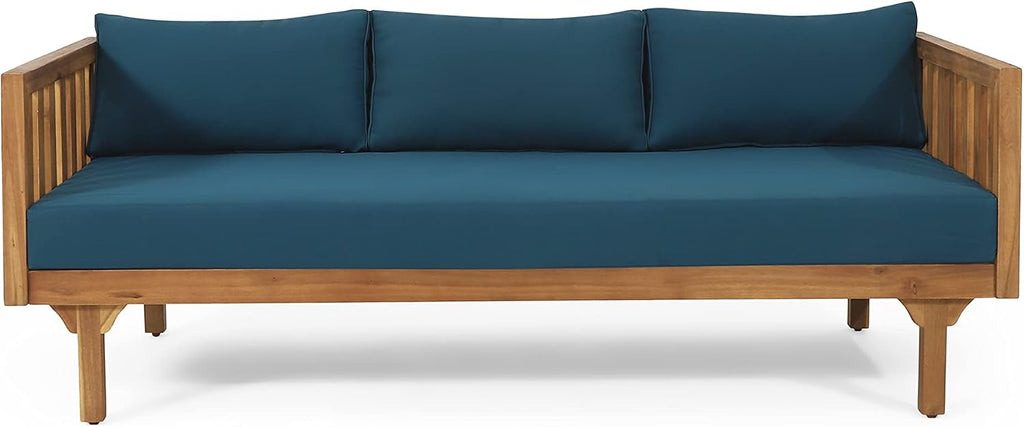 Dark Teal Acacia Wood 3-Seater Outdoor Daybed with Cushions