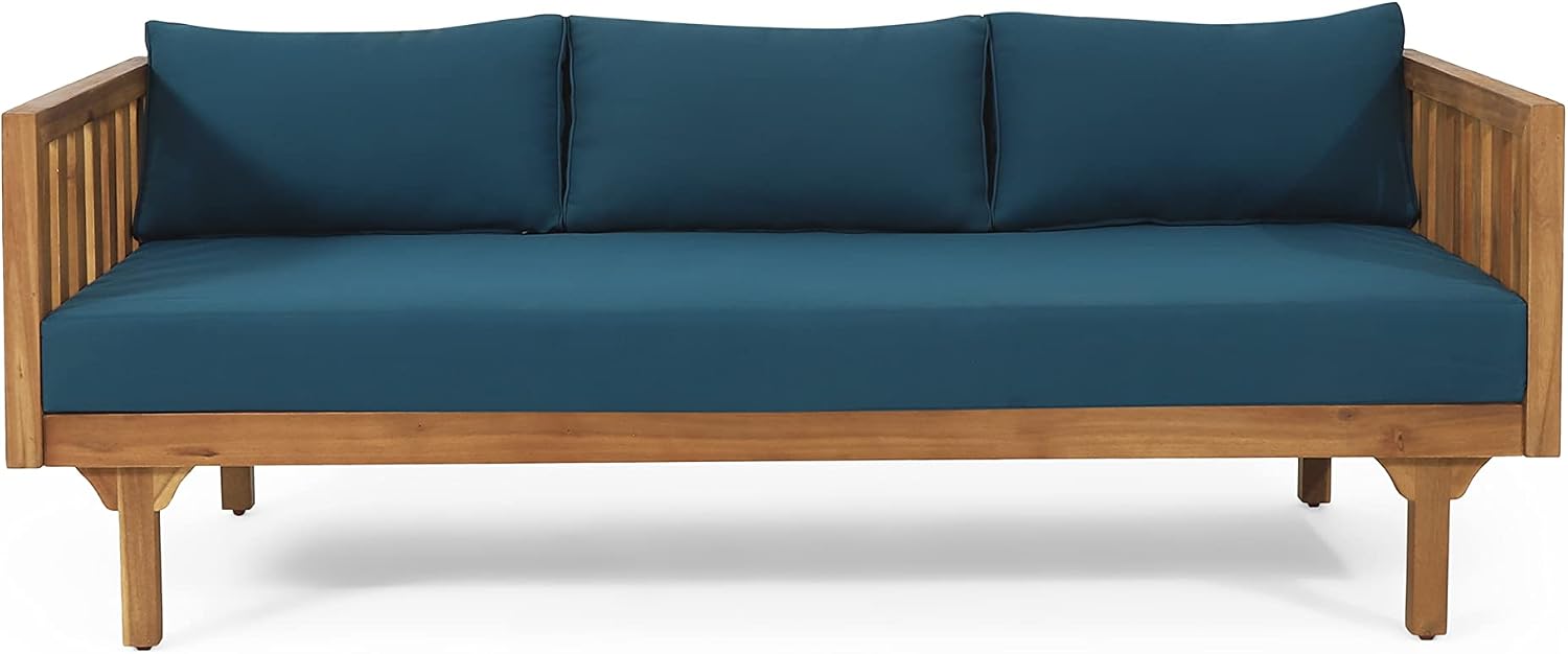 Dark Teal Acacia Wood 3-Seater Outdoor Daybed with Cushions