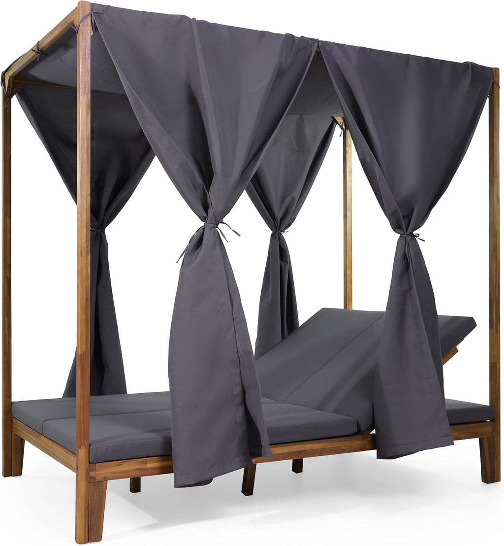 Teak Grey Acacia Wood Outdoor Daybed with Canopy