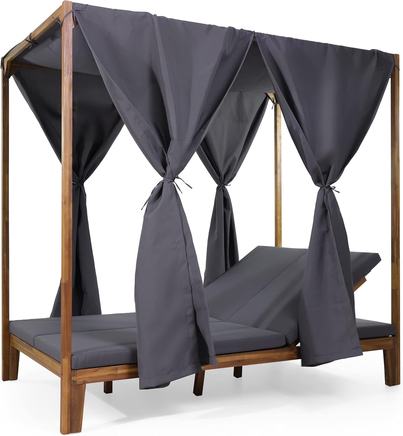 Teak Grey Acacia Wood Outdoor Daybed with Canopy