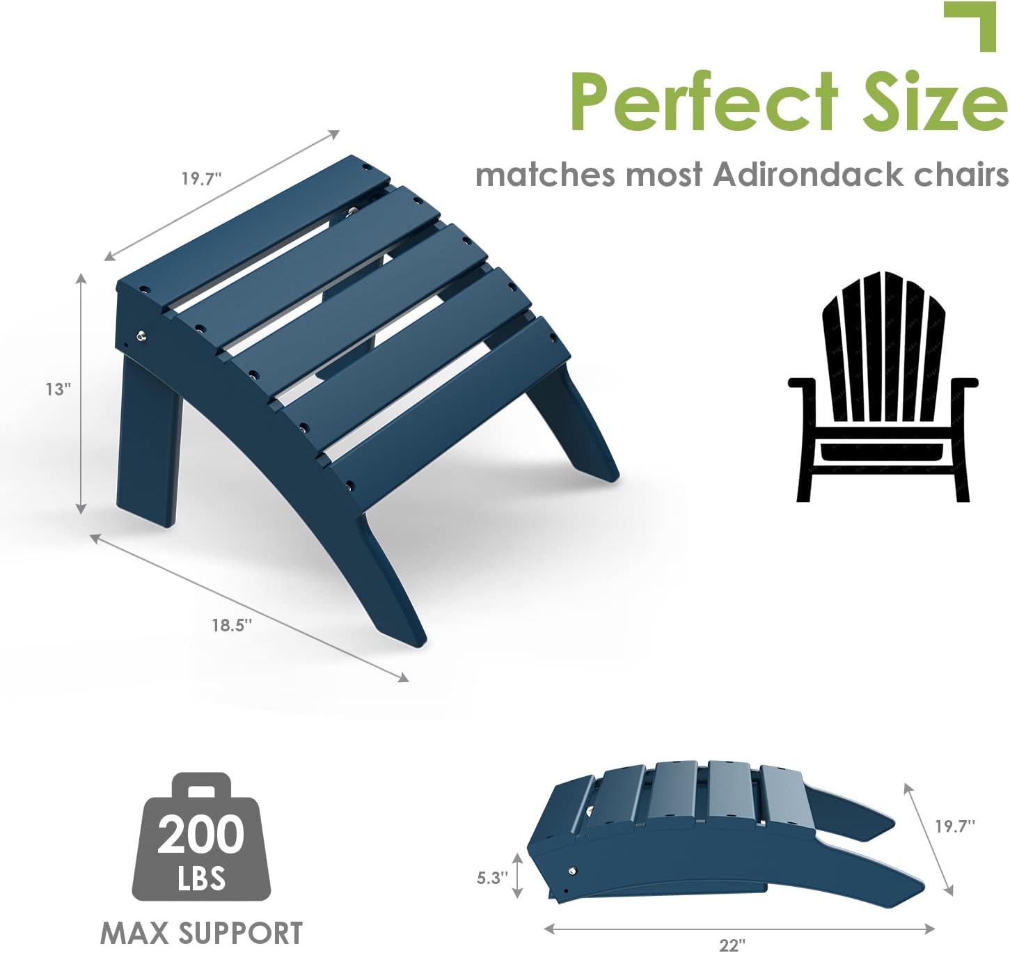 Set of 2 Blue HDPE Folding Adirondack Outdoor Ottomans