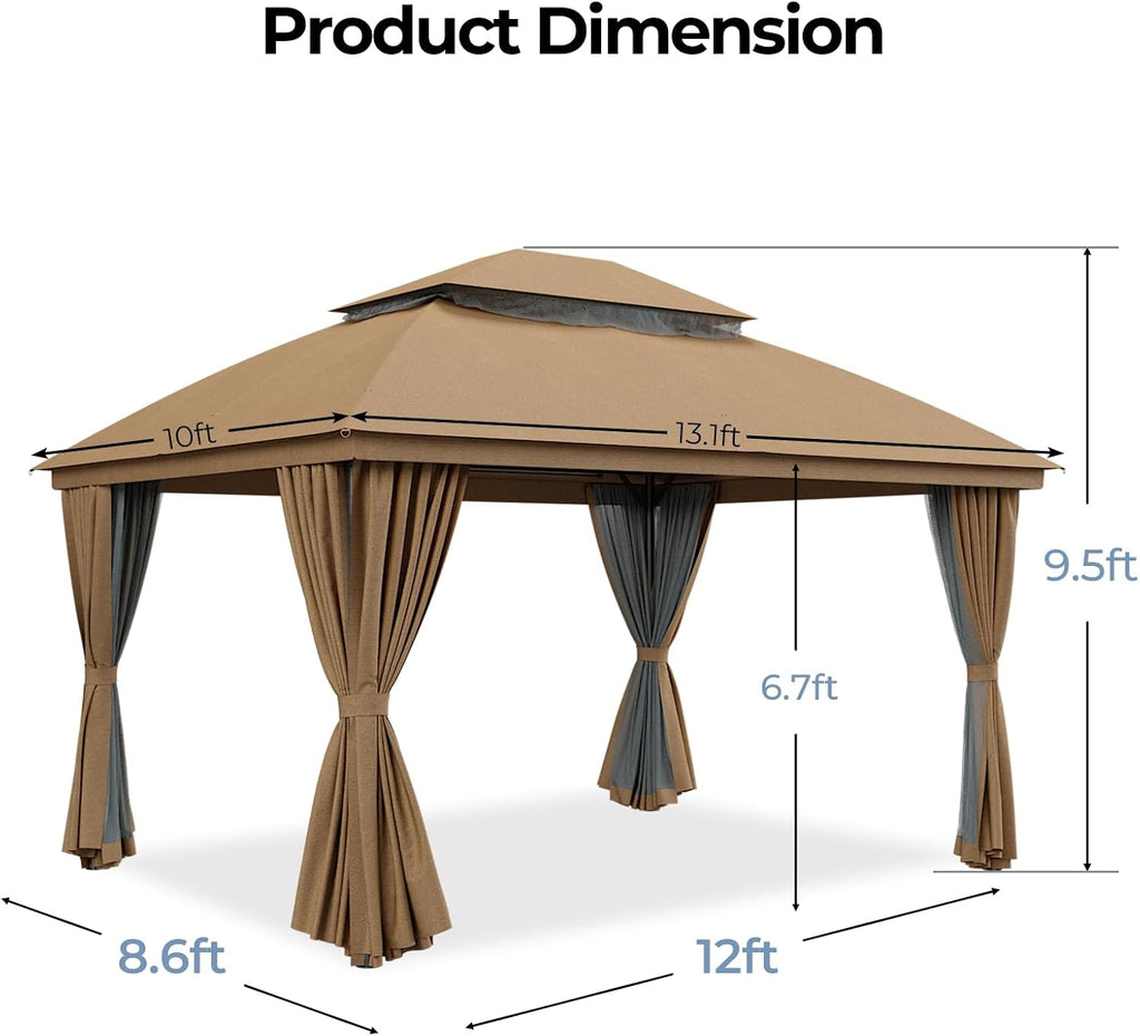 Coffee Metal Outdoor Gazebo with Netting