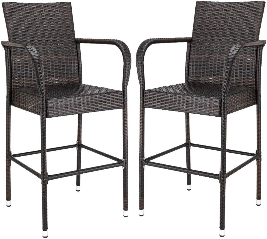 Set of 2 Outdoor Wicker Bar Stools
