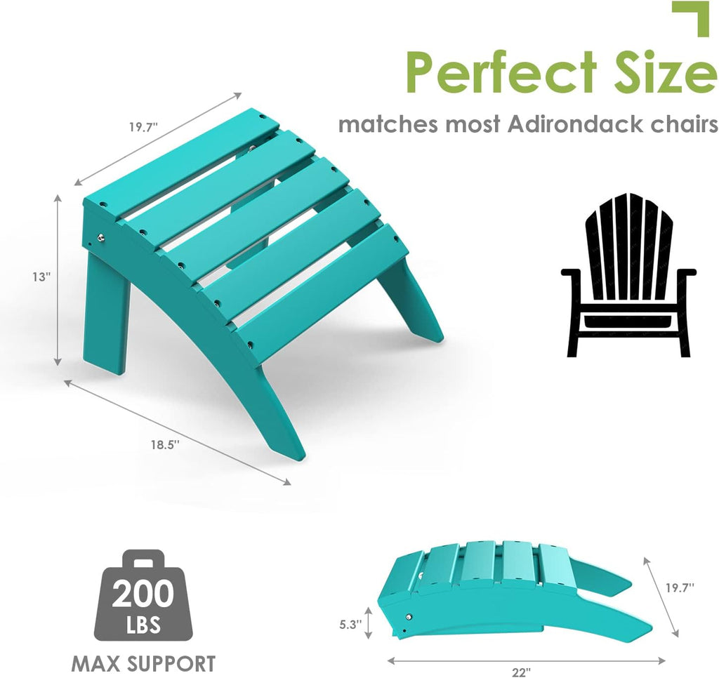 Aqua HDPE Adirondack Outdoor Ottoman Footrest