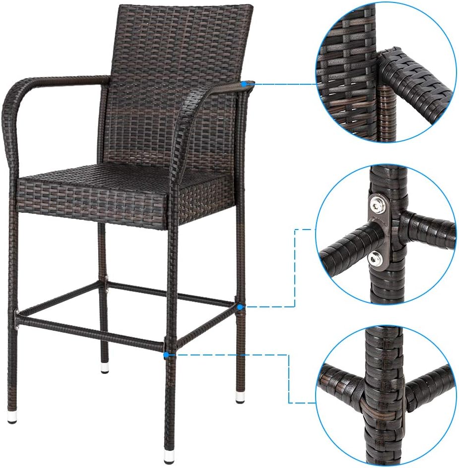 Set of 2 Outdoor Wicker Bar Stools