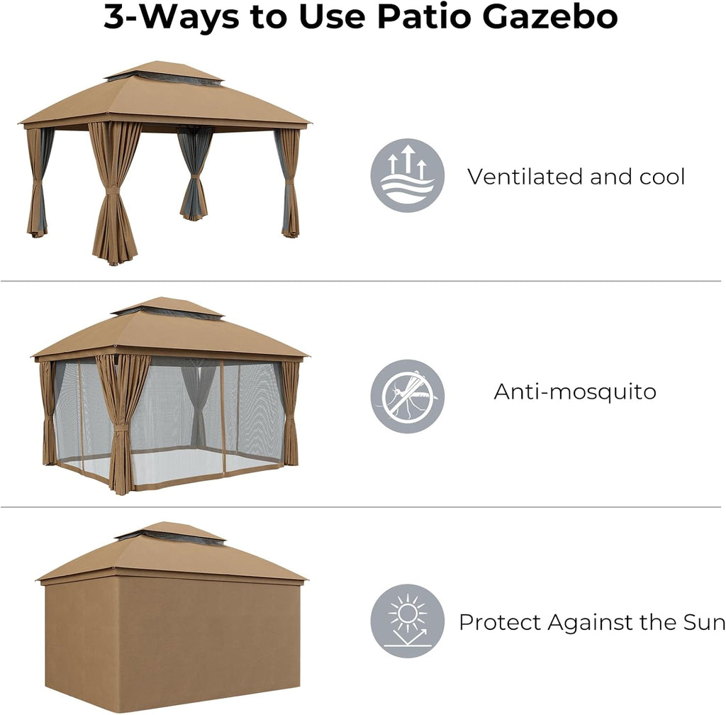 Coffee Metal Outdoor Gazebo with Netting