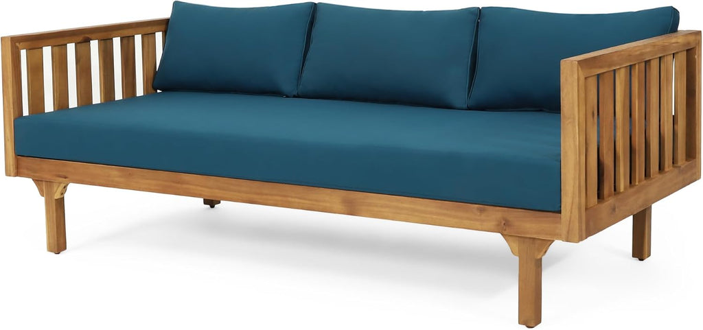 Dark Teal Acacia Wood 3-Seater Outdoor Daybed with Cushions