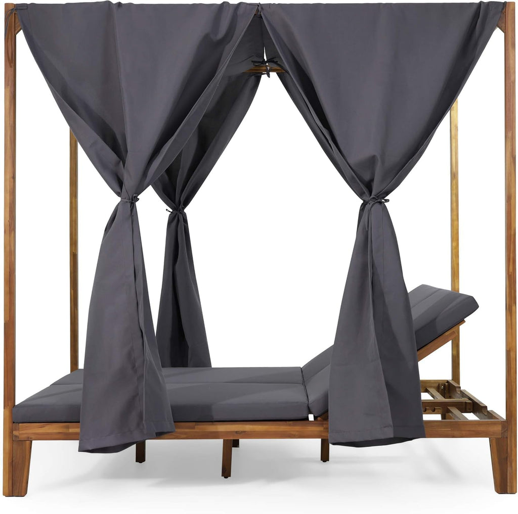 Teak Grey Acacia Wood Outdoor Daybed with Canopy