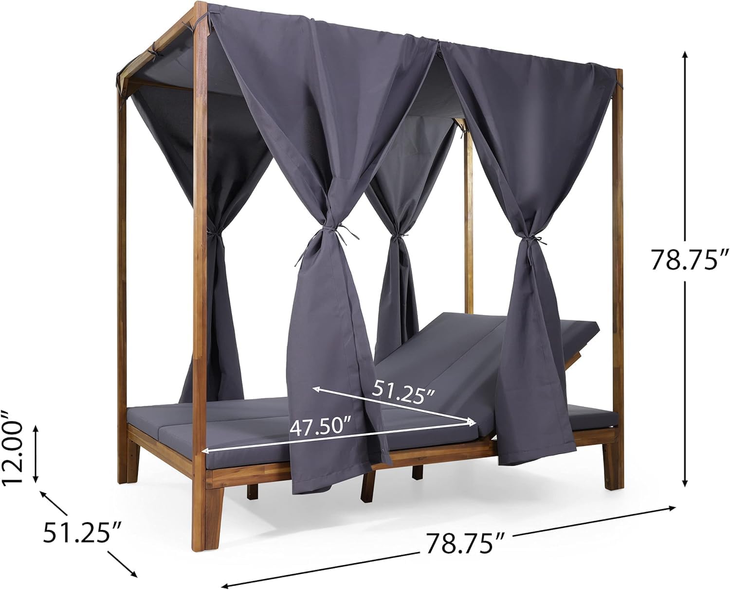 Teak Grey Acacia Wood Outdoor Daybed with Canopy