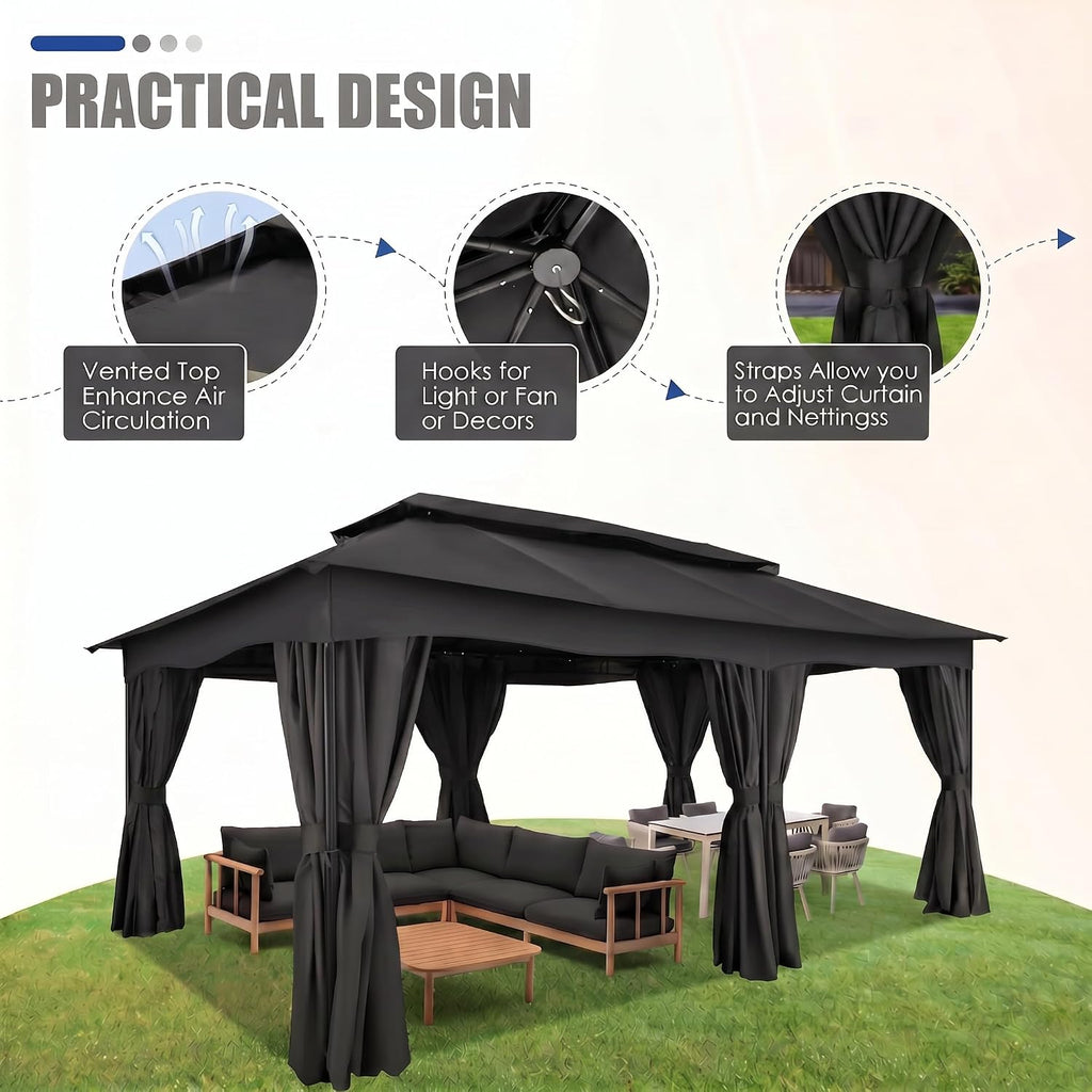 12x20 FT Black Soft Top Outdoor Gazebo