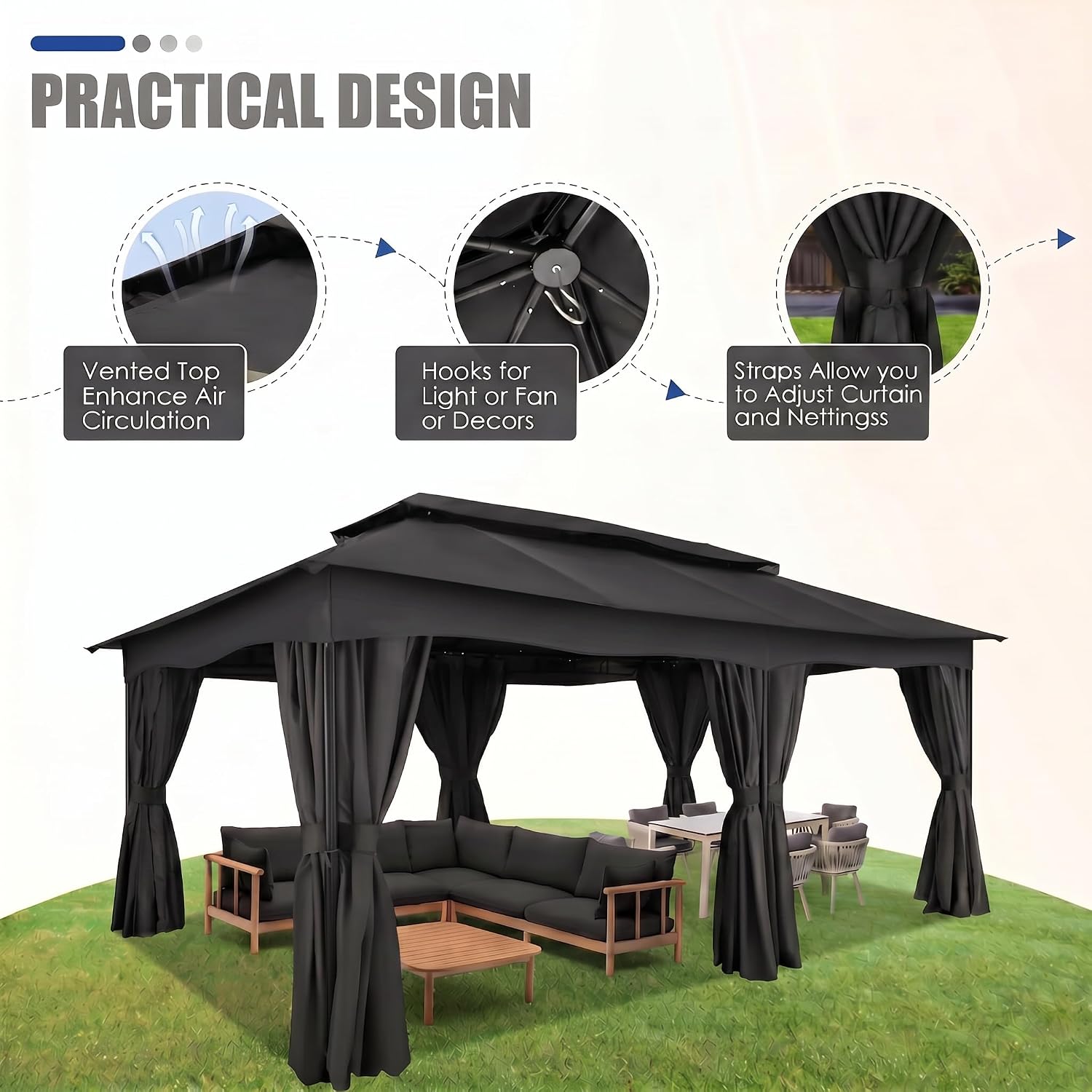 12x20 FT Black Soft Top Outdoor Gazebo