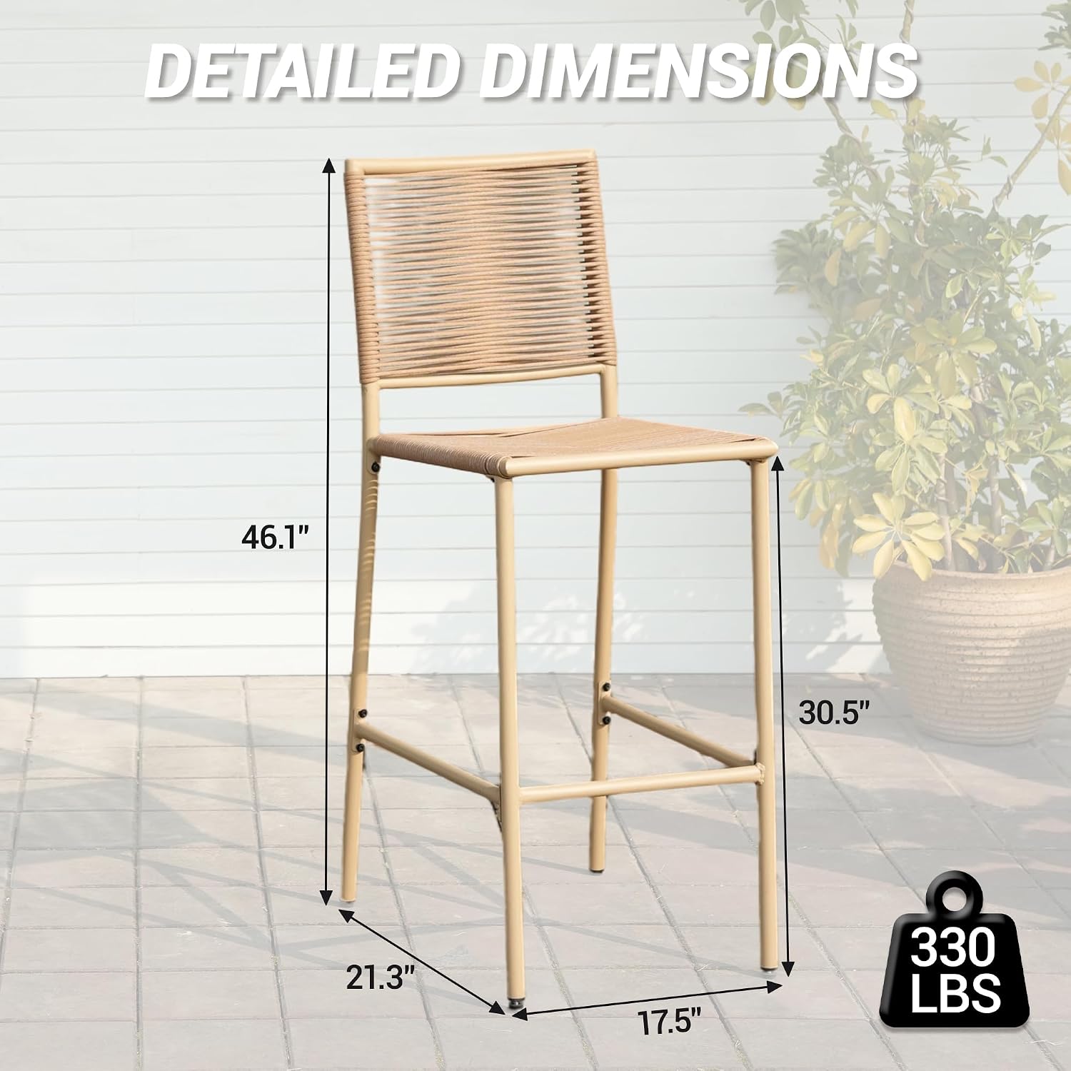 Set of 4 Yellow Wicker Outdoor Bar Stools with High Backrest