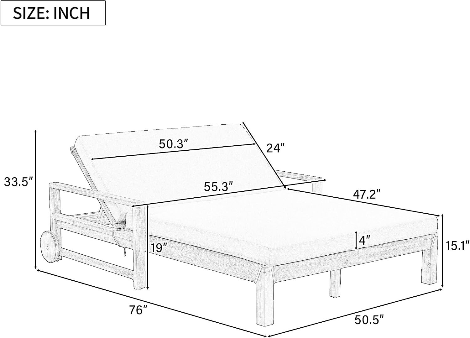 Grey Acacia Wood Outdoor Double Daybed with Cushions