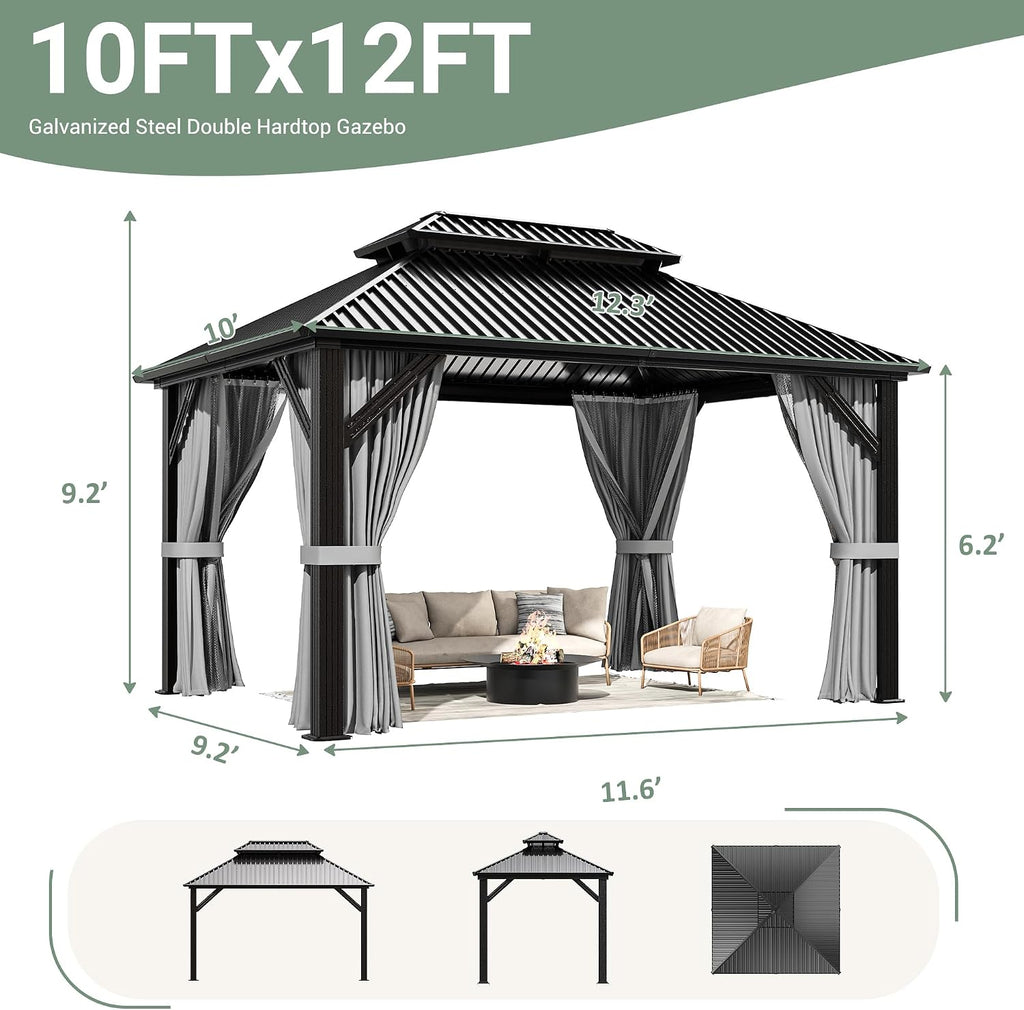 10'x12' Dark Gray Hardtop Aluminum Gazebo
