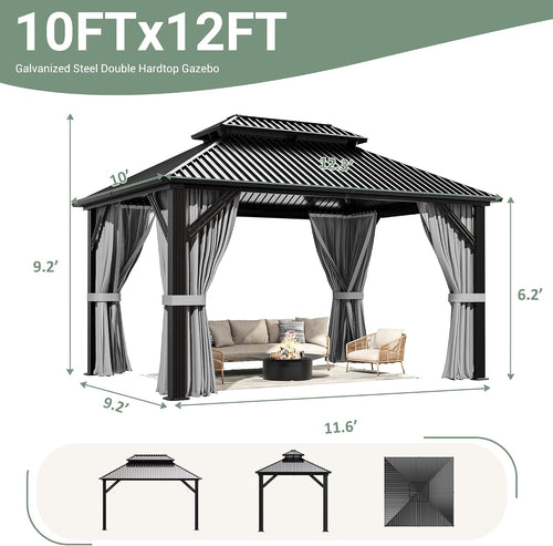10'x12' Dark Gray Hardtop Aluminum Gazebo