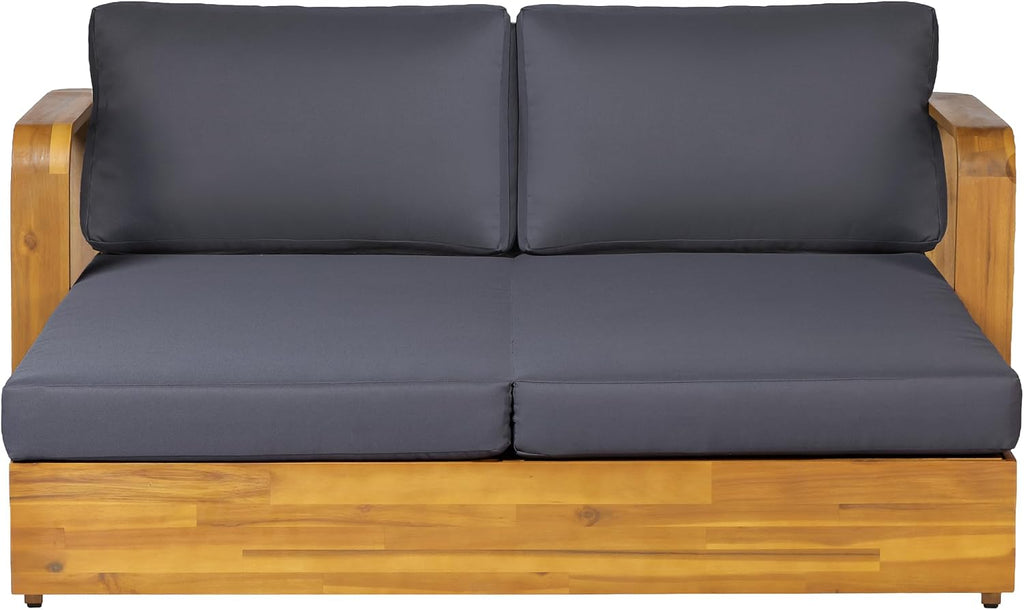 Teak Dark Gray Acacia Wood Outdoor Daybed with Cushion