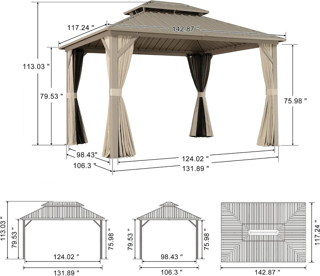 10'x12' Champagne Hardtop Aluminum Gazebo