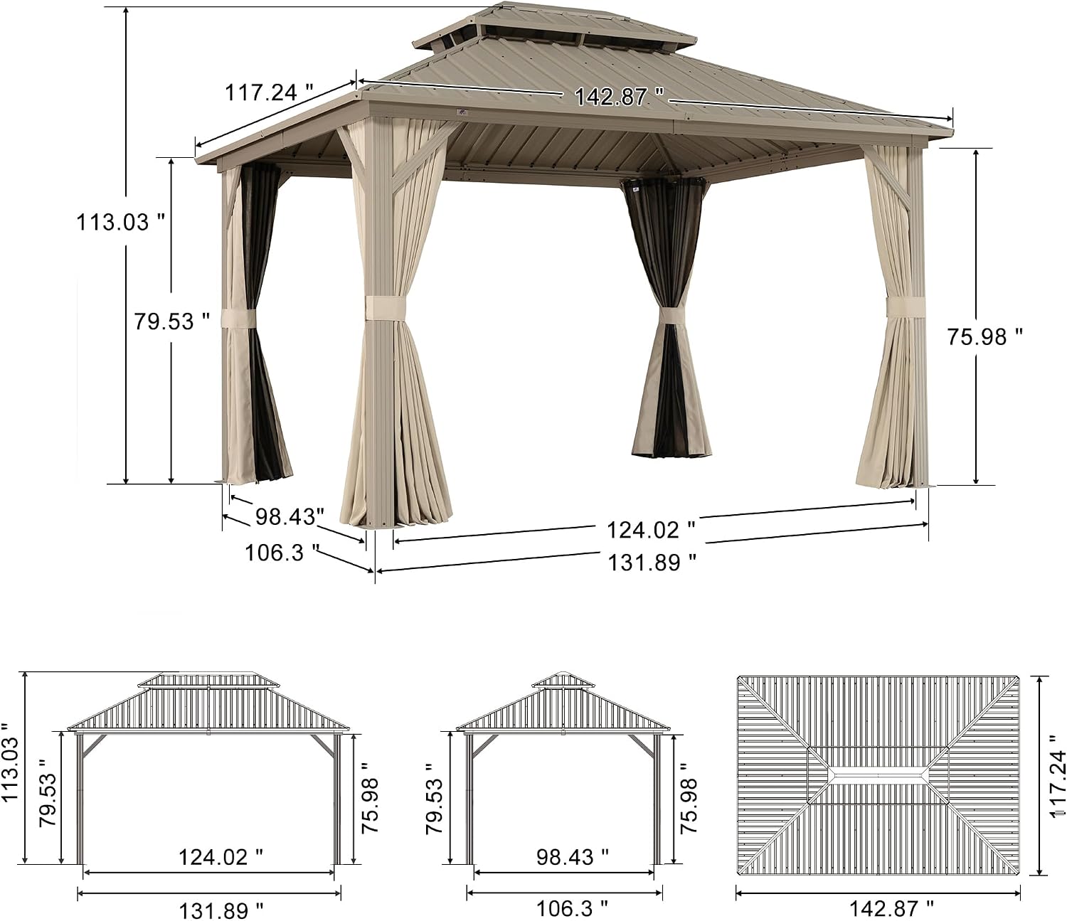 10'x12' Champagne Hardtop Aluminum Gazebo