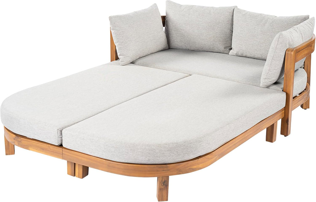 Teak Light Gray Acacia Wood Outdoor Daybed with Cushion
