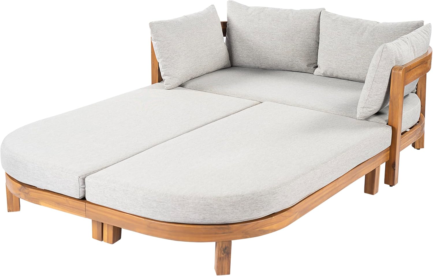 Teak Light Gray Acacia Wood Outdoor Daybed with Cushion