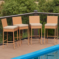 Set of 4 Yellow Wicker Outdoor Bar Stools with Cushion
