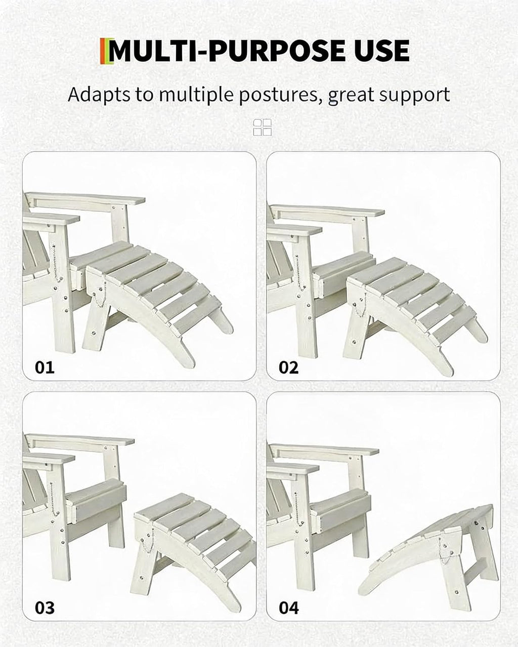 White HDPE Folding Adirondack Outdoor Ottoman
