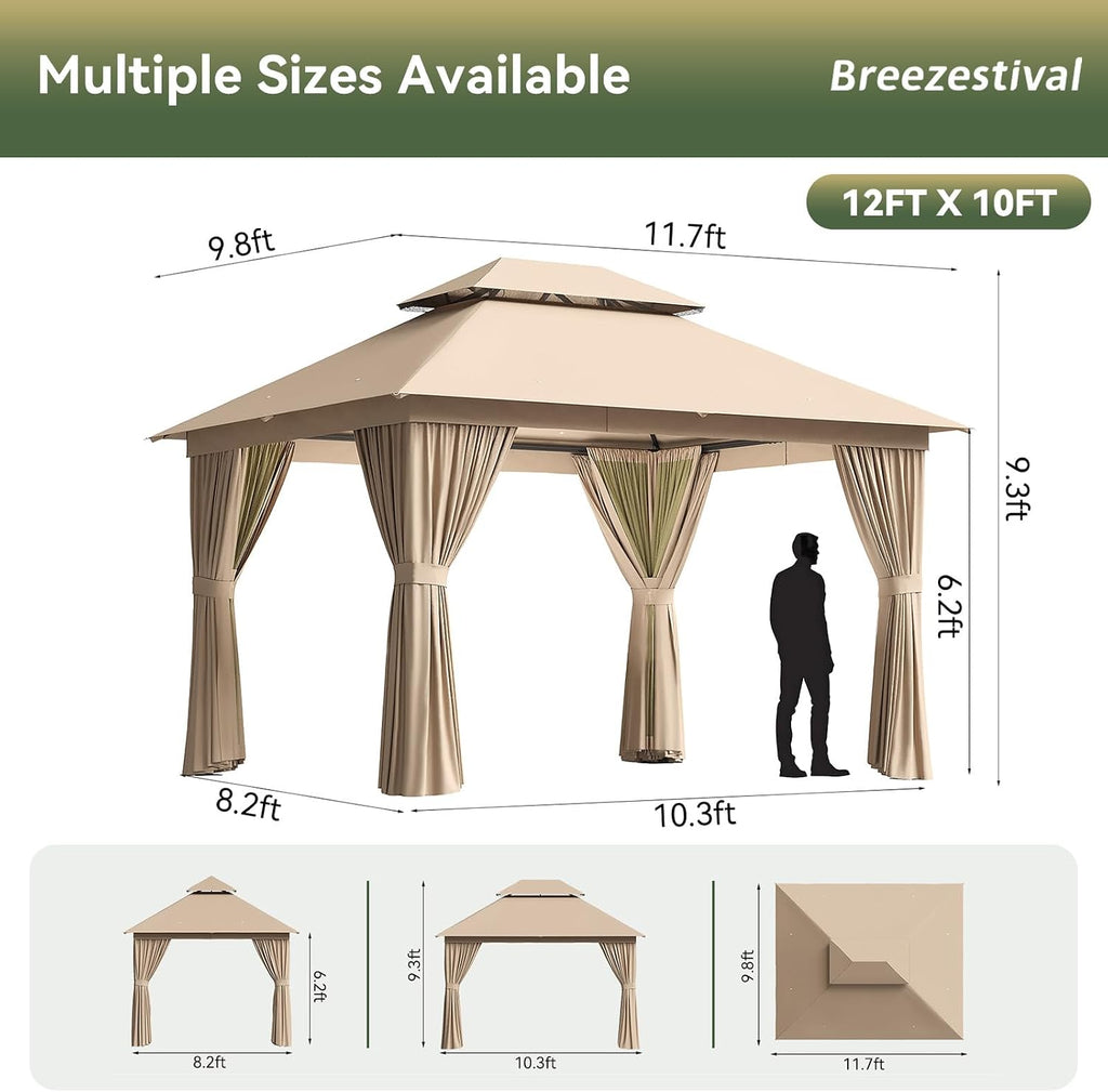 12'x10' Beige Metal Outdoor Gazebo