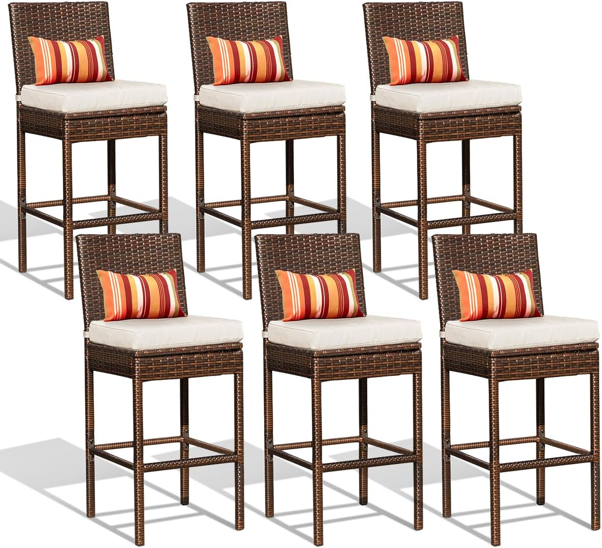 Set of 6 Outdoor Wicker Bar Stools