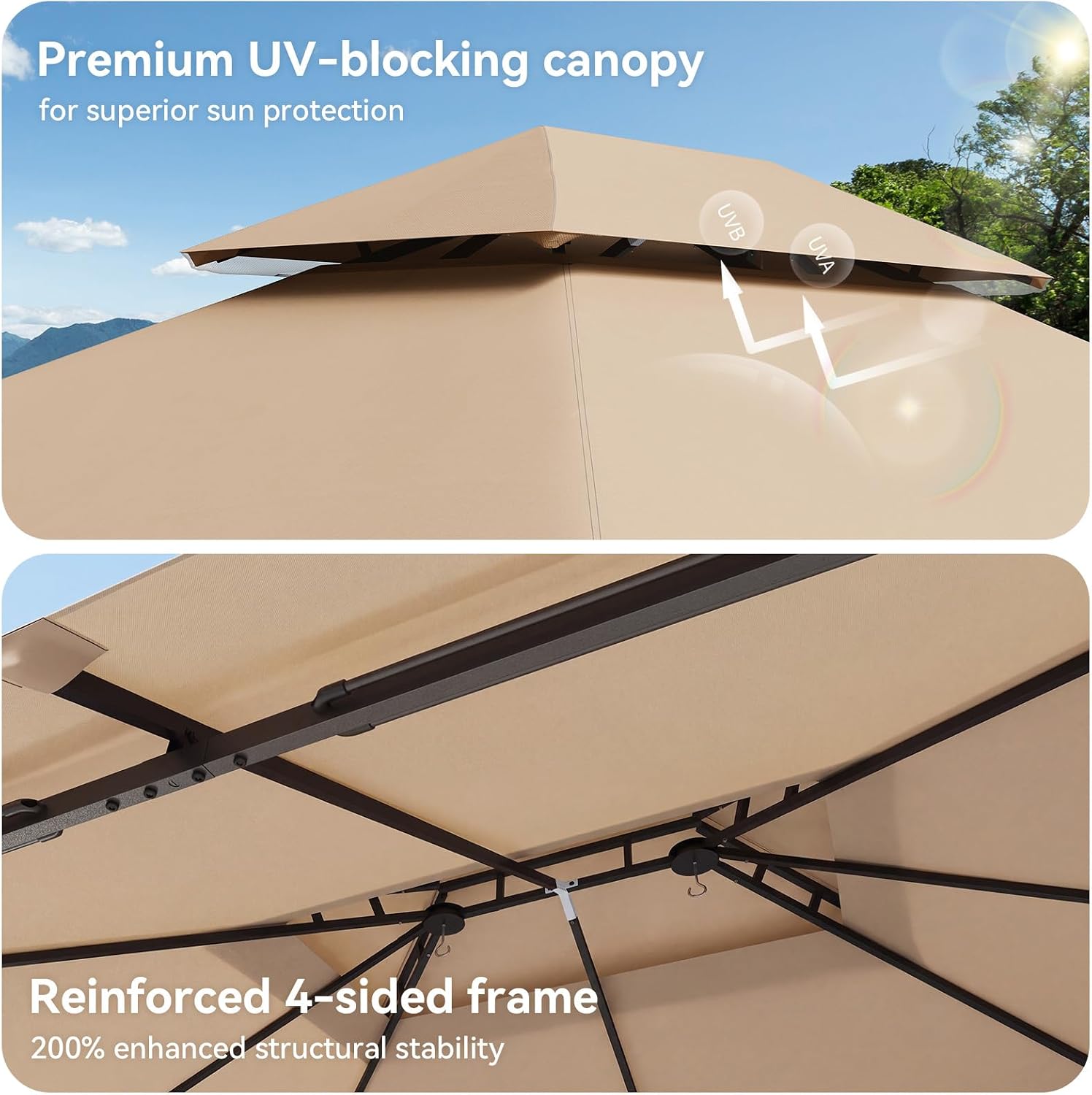 12'x10' Beige Metal Outdoor Gazebo
