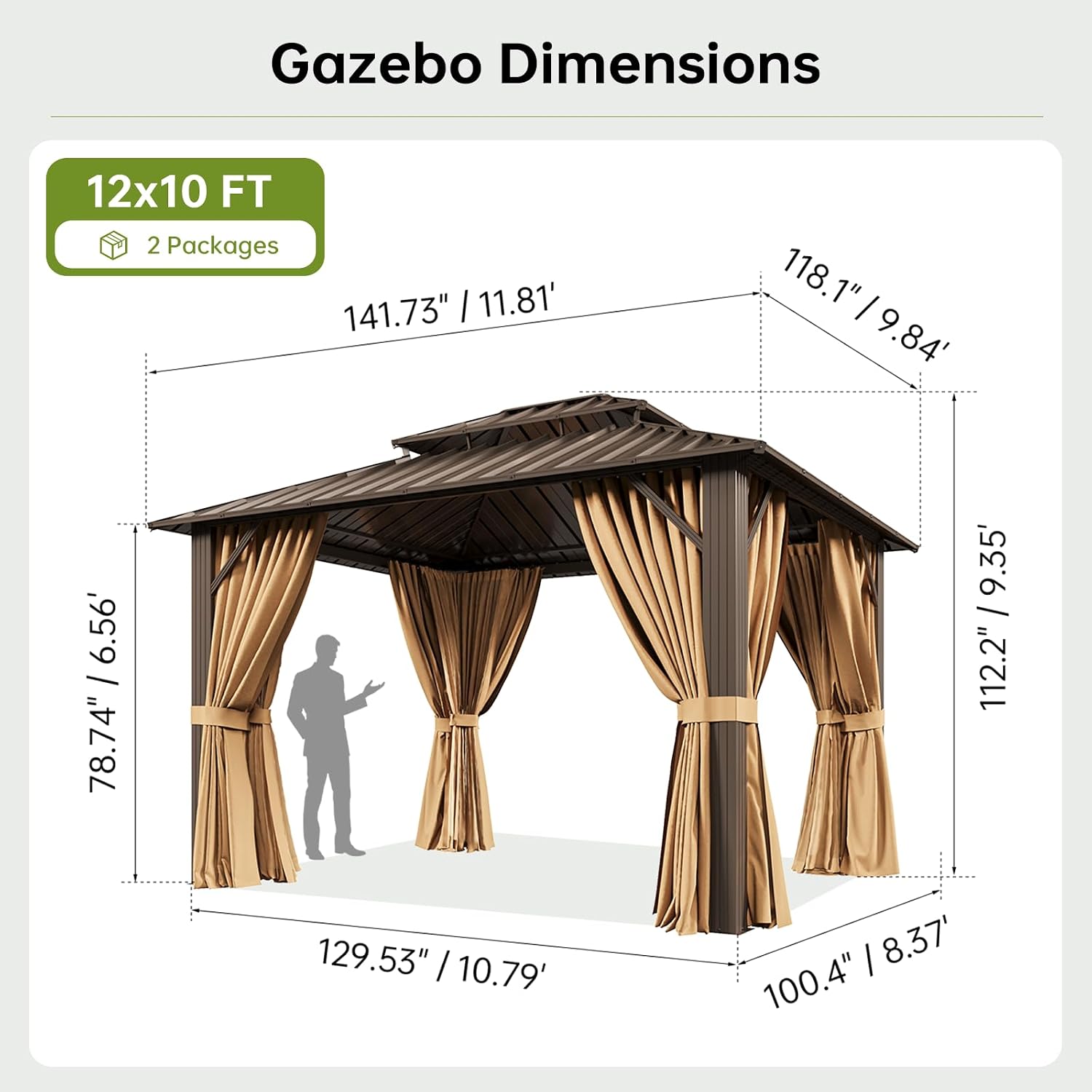 10x12FT Brown Hardtop Outdoor Gazebo