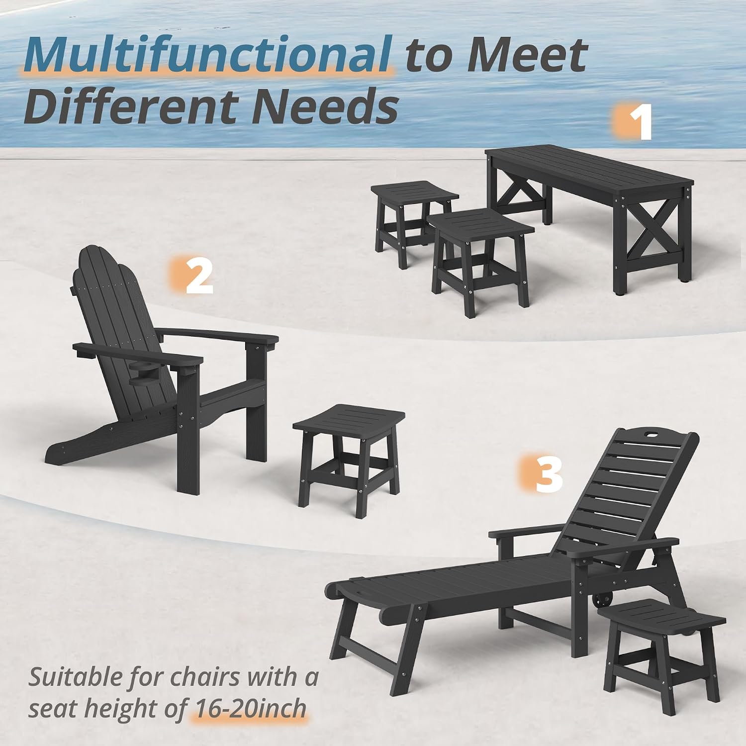 Black HDPE Adirondack Outdoor Ottoman Footrest