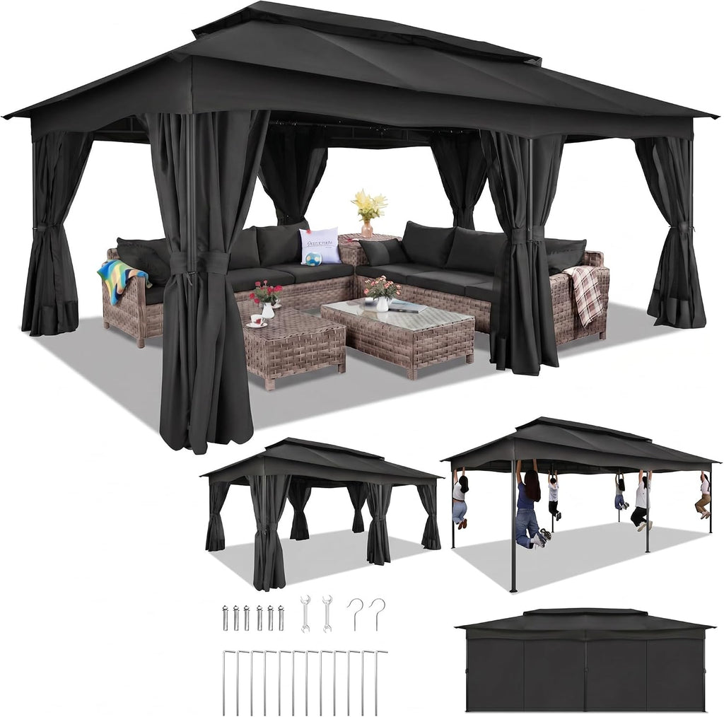 12x20 FT Black Soft Top Outdoor Gazebo