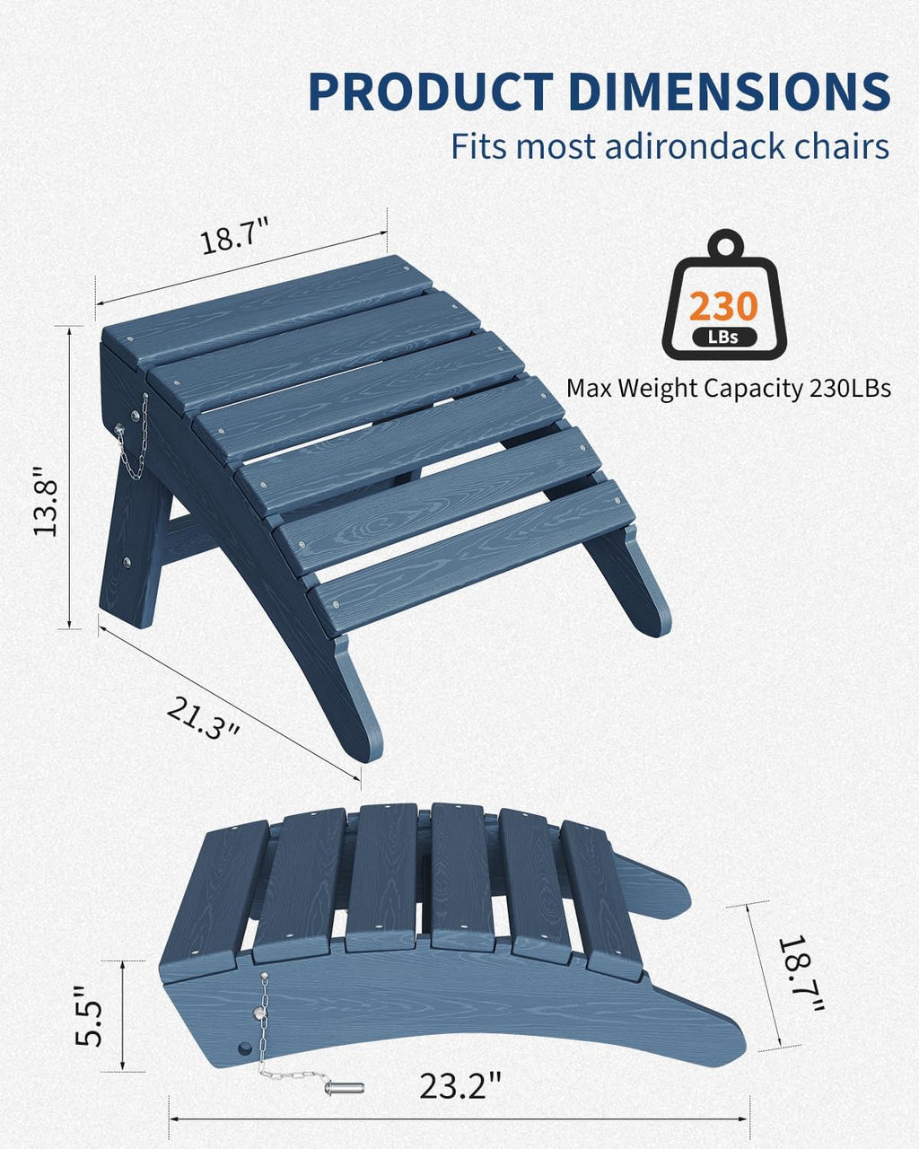 Navy Blue HDPE Folding Adirondack Outdoor Ottoman