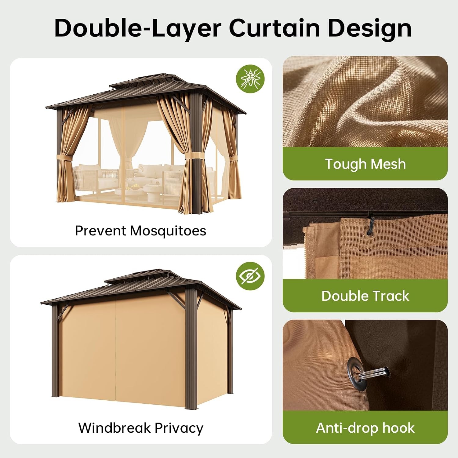 10x12FT Brown Hardtop Outdoor Gazebo