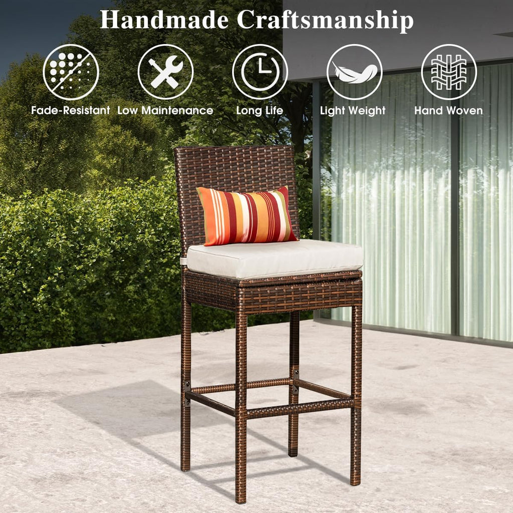 Set of 2 Outdoor Wicker Bar Stools