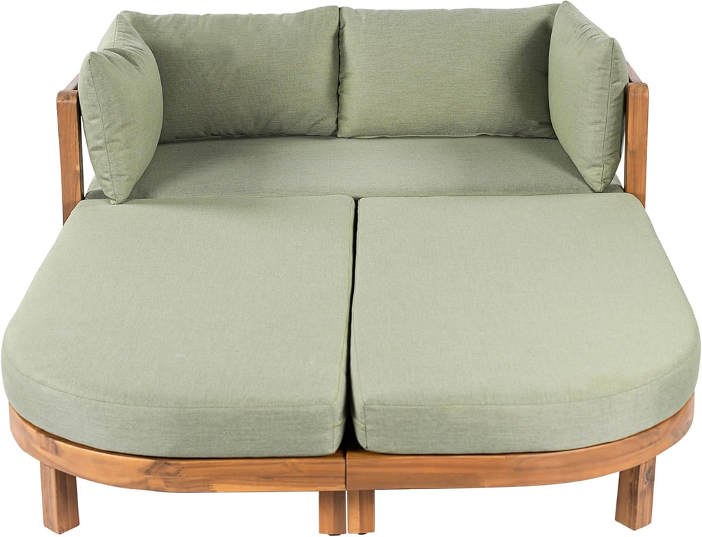 Teak Light Green Acacia Wood Outdoor Daybed with Cushion