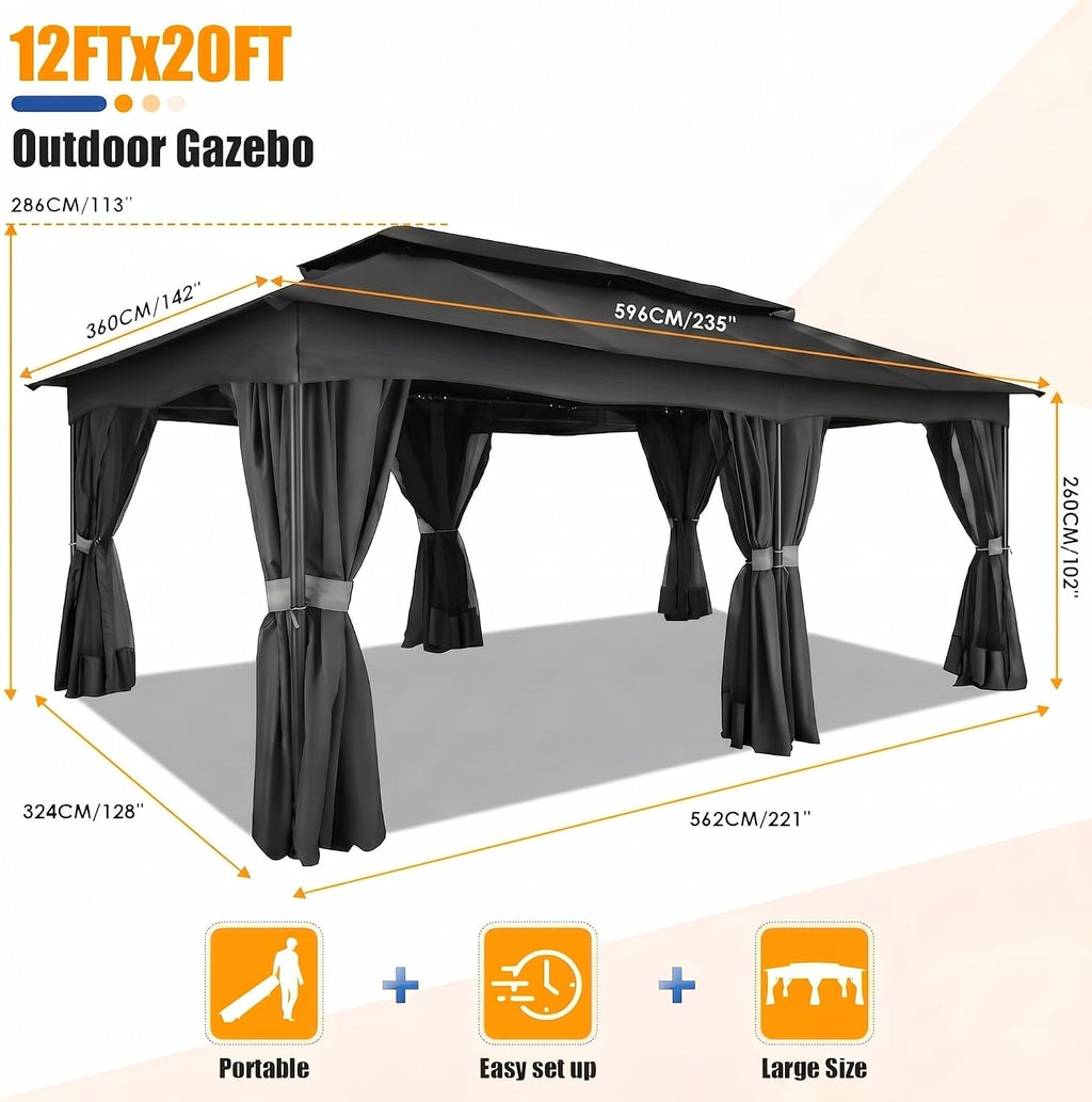 12x20 FT Black Soft Top Outdoor Gazebo