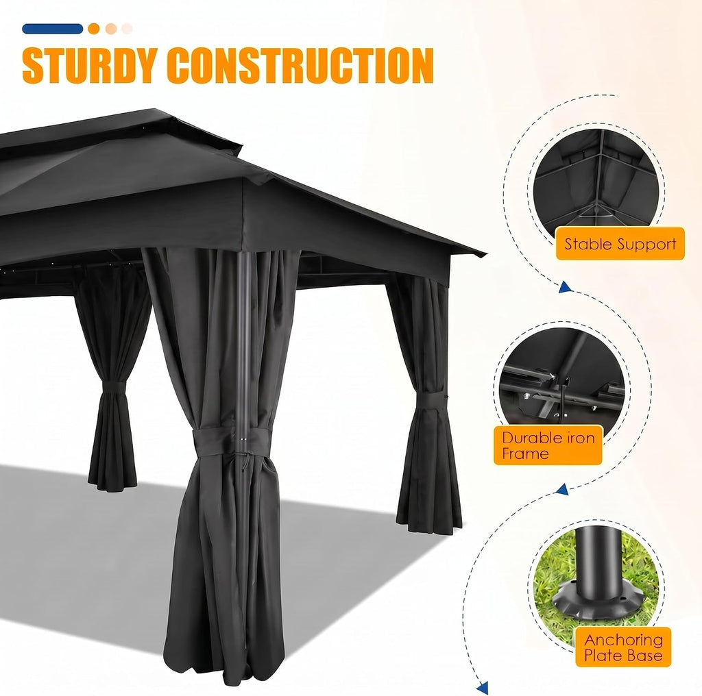 12x20 FT Black Soft Top Outdoor Gazebo
