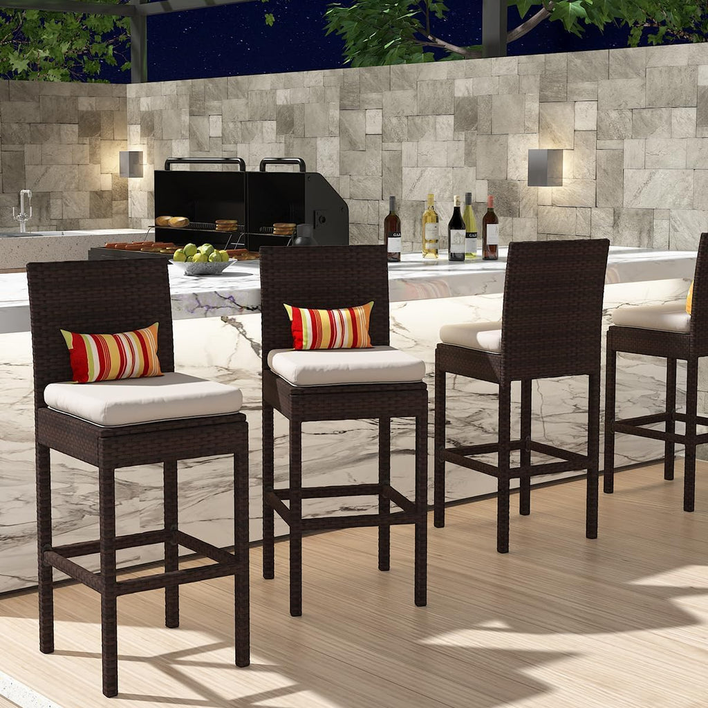 Set of 6 Outdoor Wicker Bar Stools