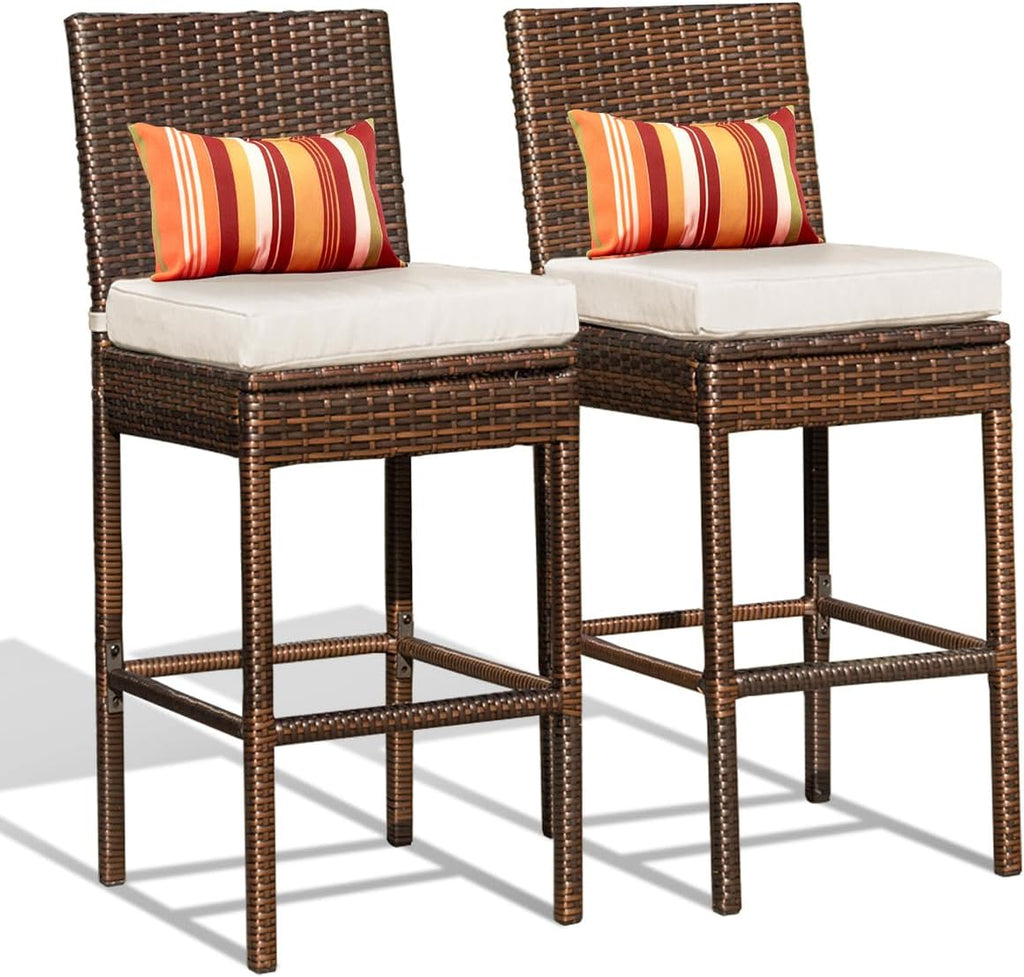 Set of 2 Outdoor Wicker Bar Stools