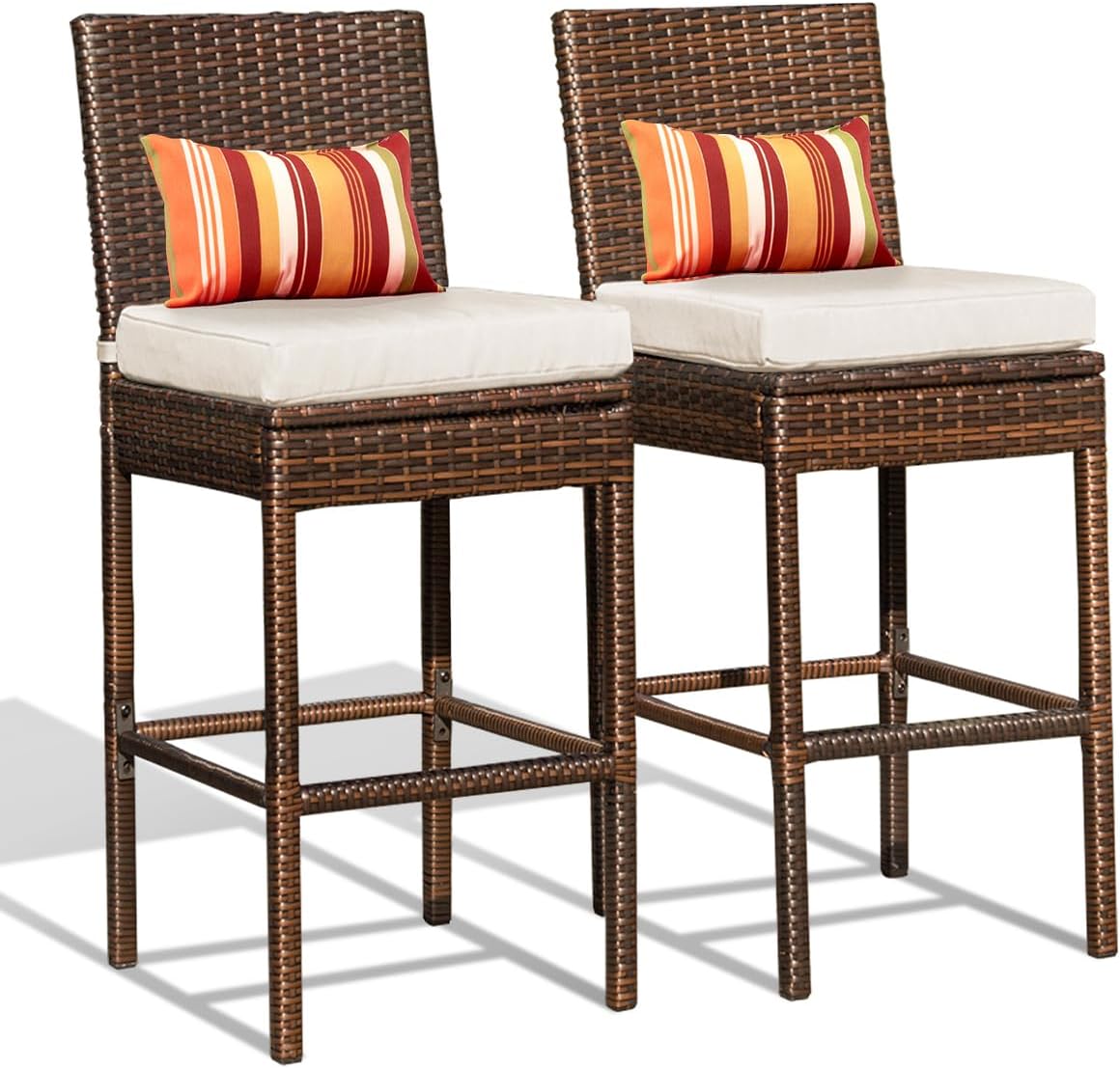Set of 2 Outdoor Wicker Bar Stools