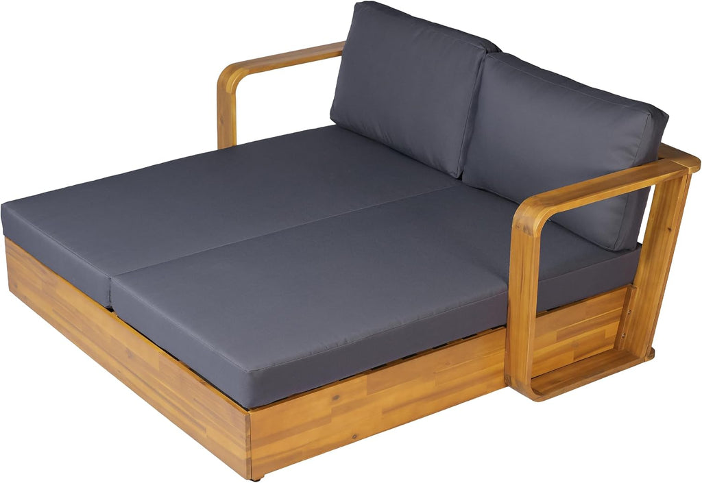 Teak Dark Gray Acacia Wood Outdoor Daybed with Cushion