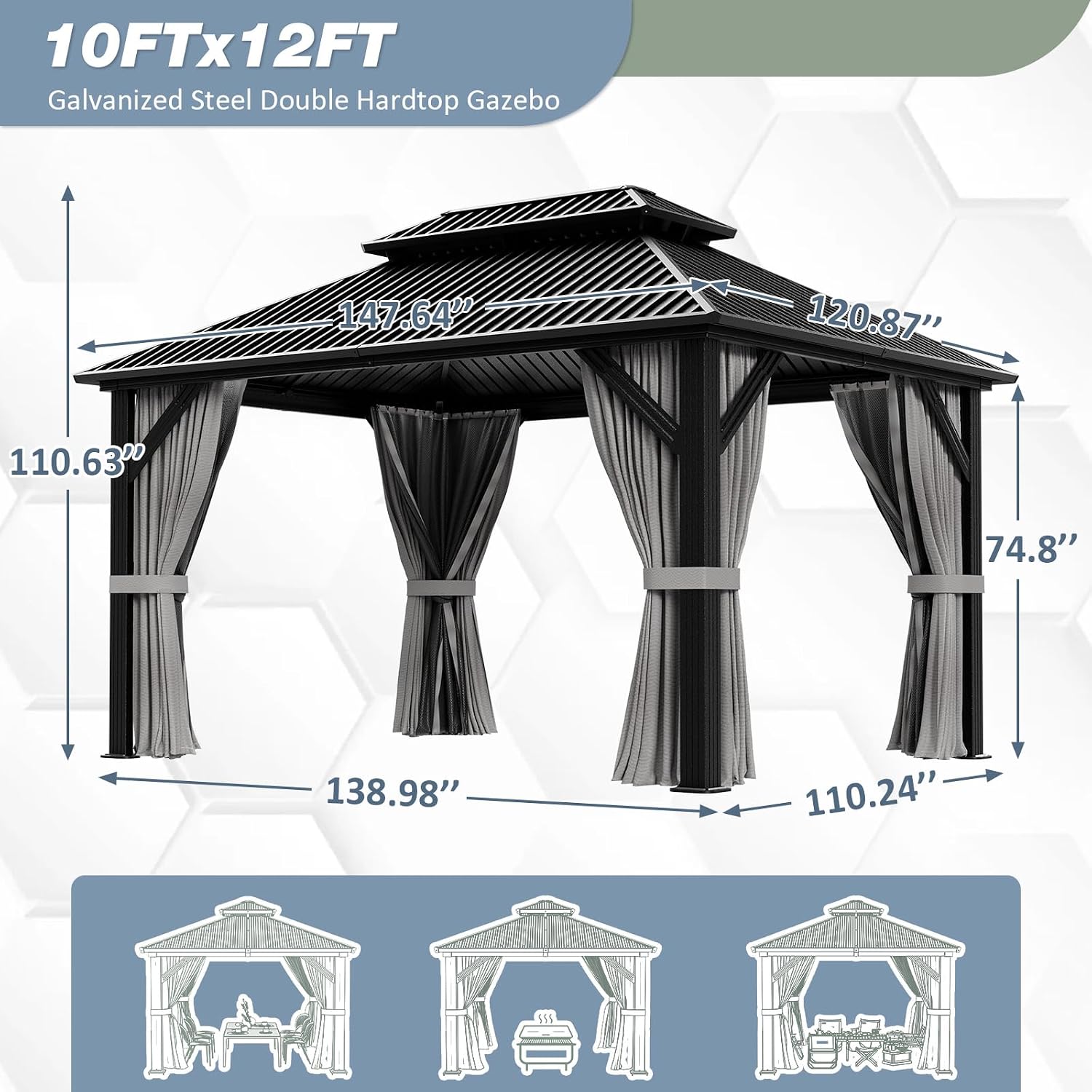 Dark Gray Aluminum Hardtop Gazebo