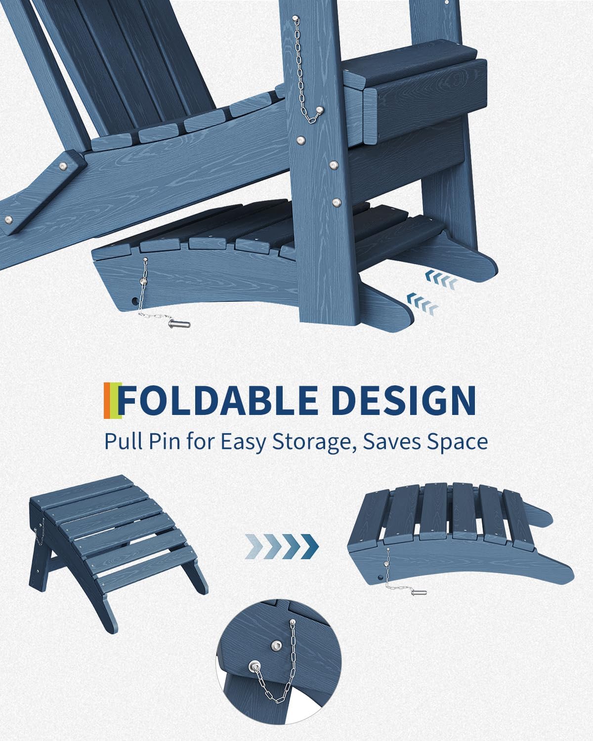 Navy Blue HDPE Folding Adirondack Outdoor Ottoman