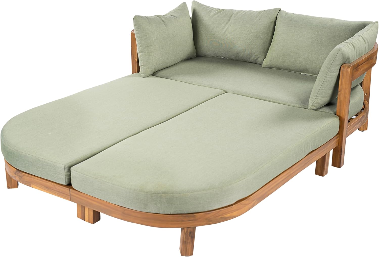 Teak Light Green Acacia Wood Outdoor Daybed with Cushion