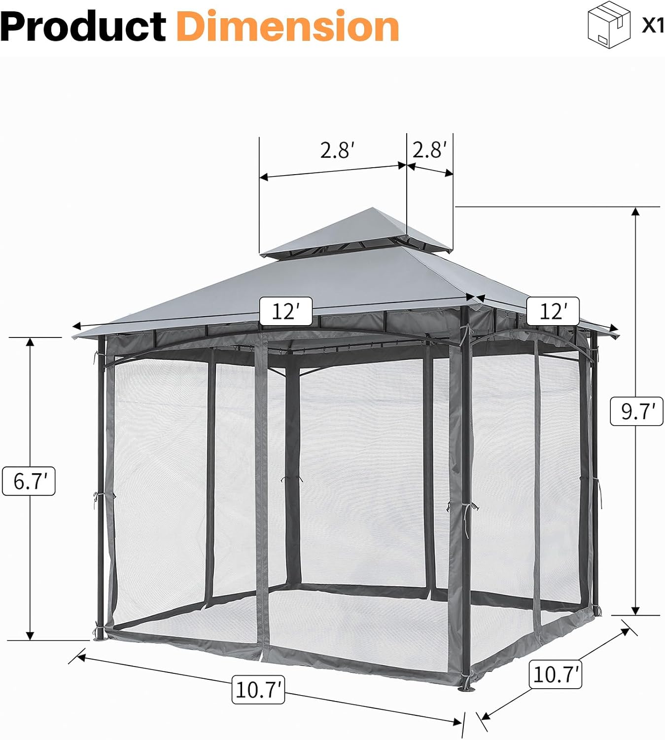 Steel Gray Metal Outdoor Gazebo with Netting